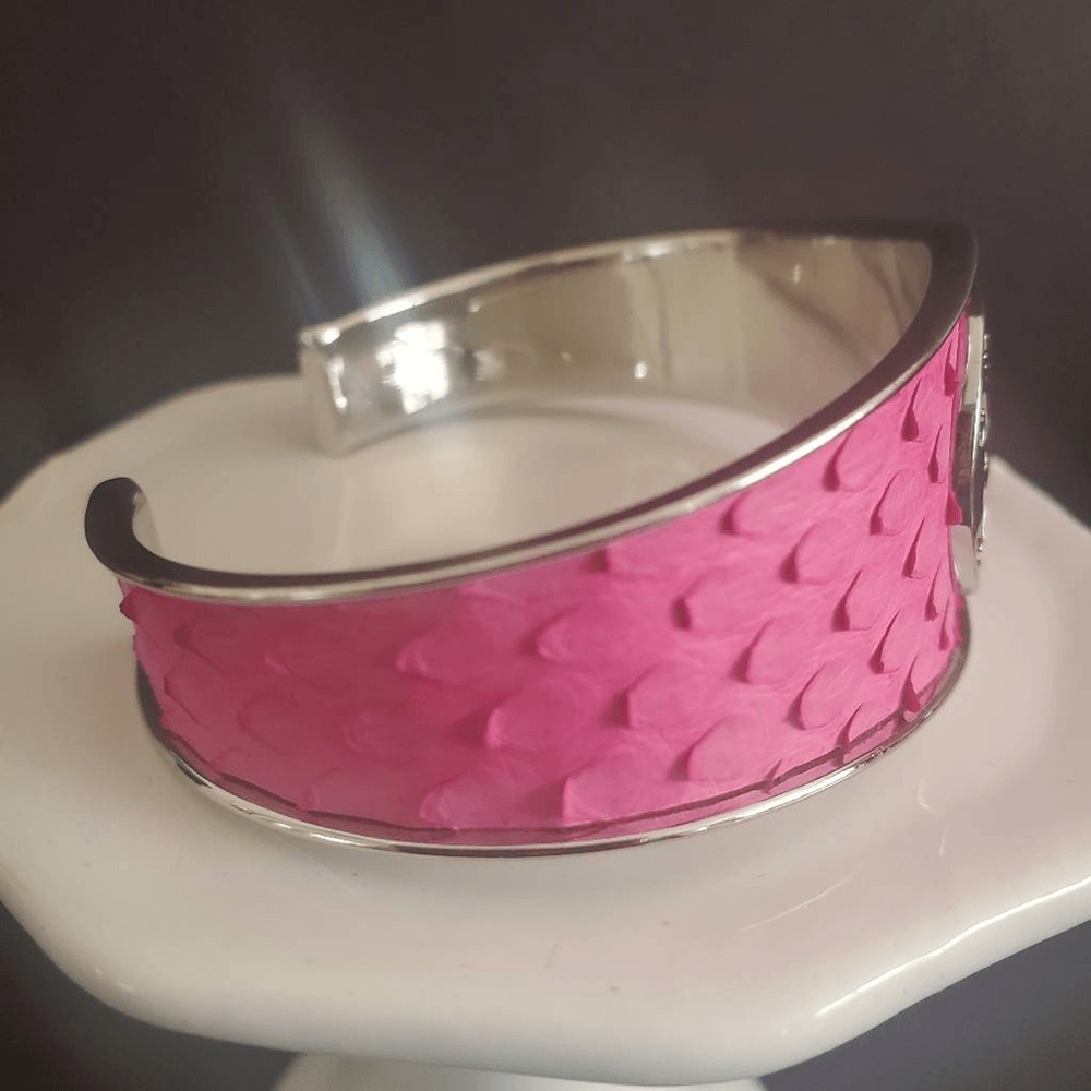 Rustic Cuff New Monique Python Side Cut Hot Pink … - image 5